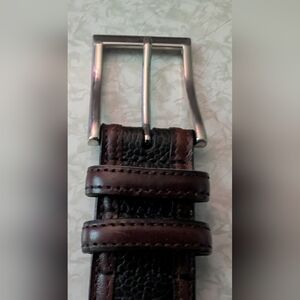 Men's Dark Brown Leather Belt with Silver Buckle
